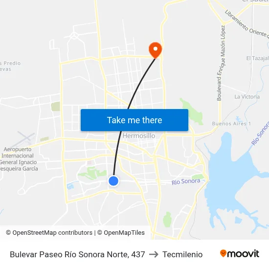 Bulevar Paseo Río Sonora Norte, 437 to Tecmilenio map