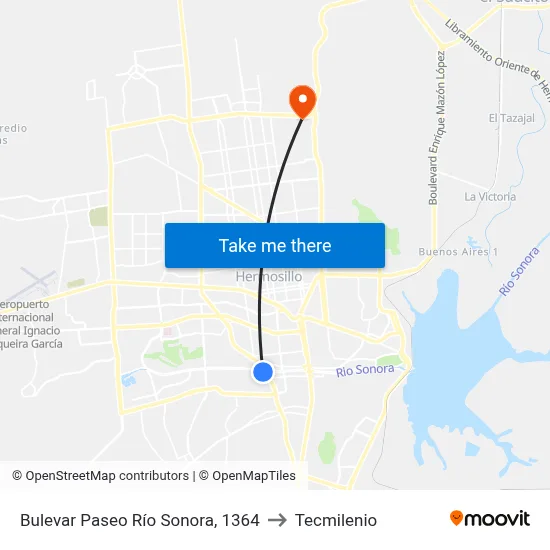 Bulevar Paseo Río Sonora, 1364 to Tecmilenio map