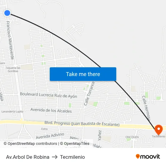 Av.Arbol De Robina to Tecmilenio map