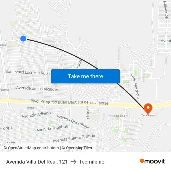 Avenida Villa Del Real, 121 to Tecmilenio map