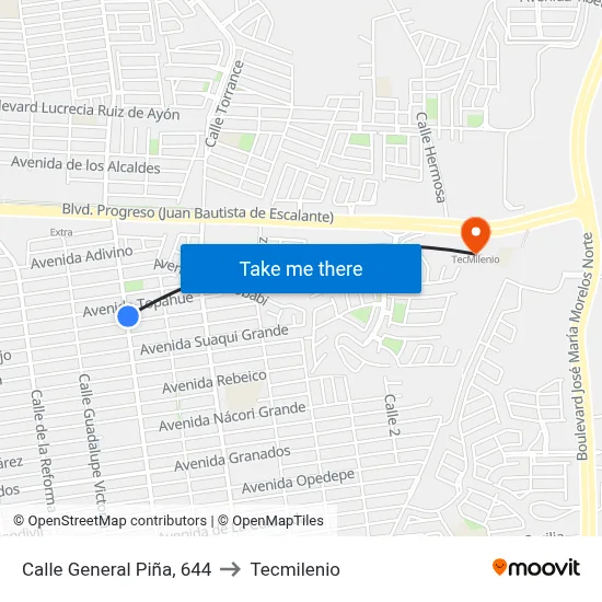 Calle General Piña, 644 to Tecmilenio map