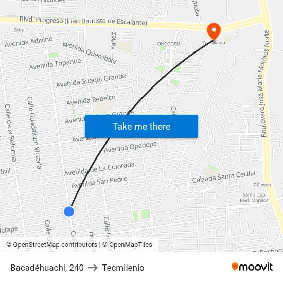 Bacadéhuachi, 240 to Tecmilenio map