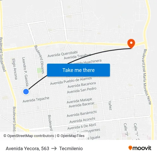 Avenida Yecora, 563 to Tecmilenio map