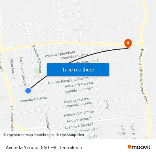 Avenida Yecora, 550 to Tecmilenio map