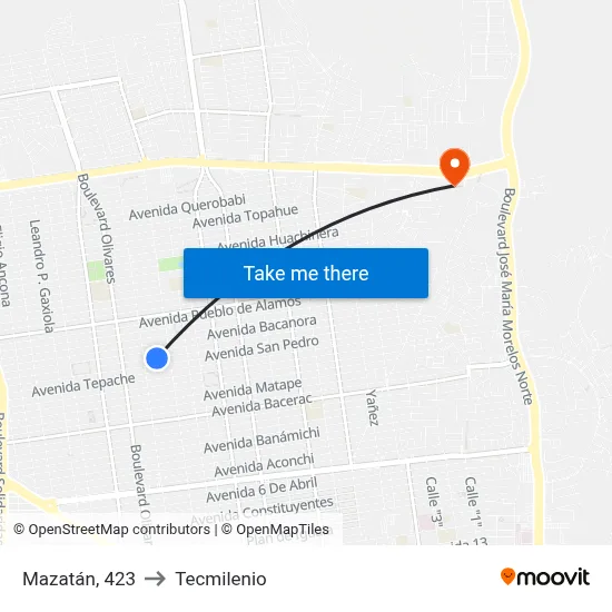 Mazatán, 423 to Tecmilenio map