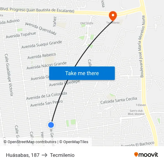 Huásabas, 187 to Tecmilenio map