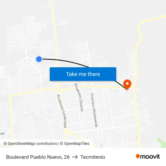 Boulevard Pueblo Nuevo, 26 to Tecmilenio map
