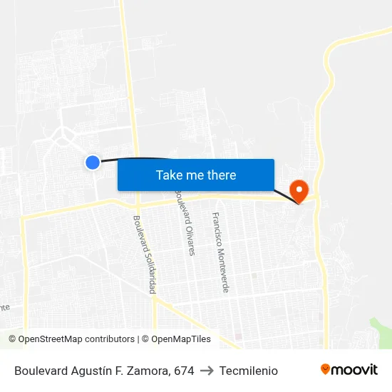 Boulevard Agustín F. Zamora, 674 to Tecmilenio map