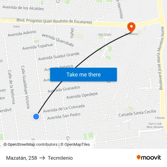 Mazatán, 258 to Tecmilenio map