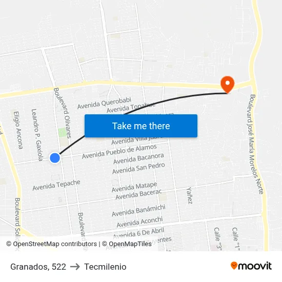Granados, 522 to Tecmilenio map