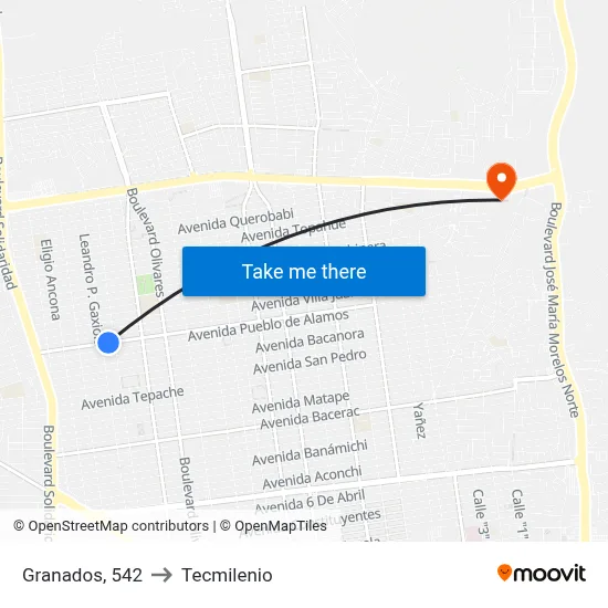 Granados, 542 to Tecmilenio map