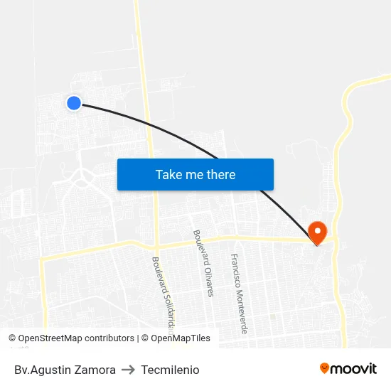 Bv.Agustin Zamora to Tecmilenio map