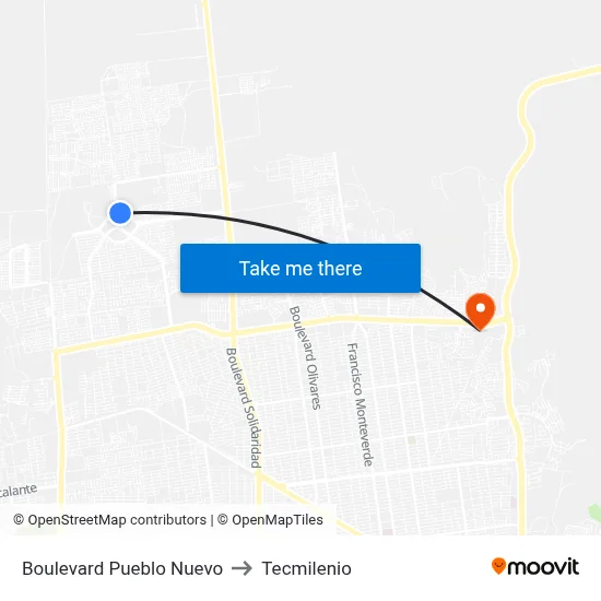 Boulevard Pueblo Nuevo to Tecmilenio map