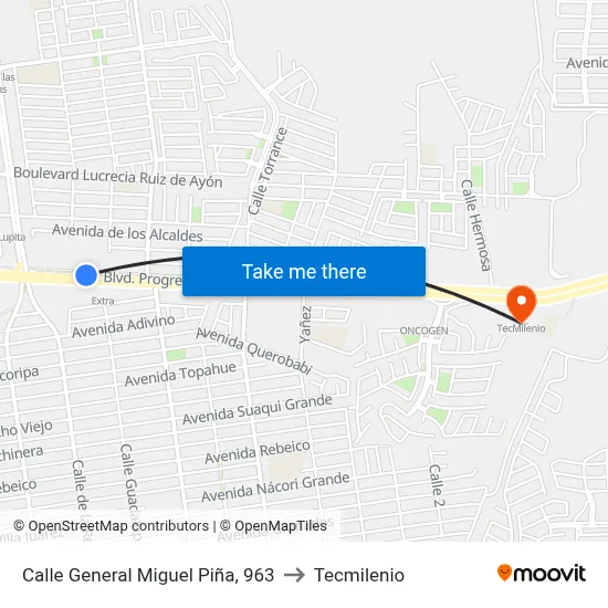 Calle General Miguel Piña, 963 to Tecmilenio map