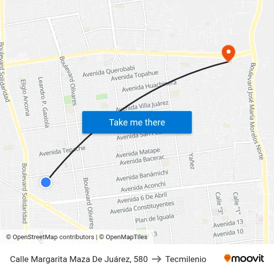 Calle Margarita Maza De Juárez, 580 to Tecmilenio map