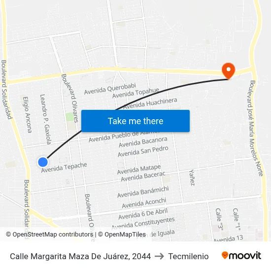 Calle Margarita Maza De Juárez, 2044 to Tecmilenio map