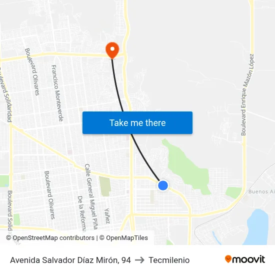 Avenida Salvador Díaz Mirón, 94 to Tecmilenio map