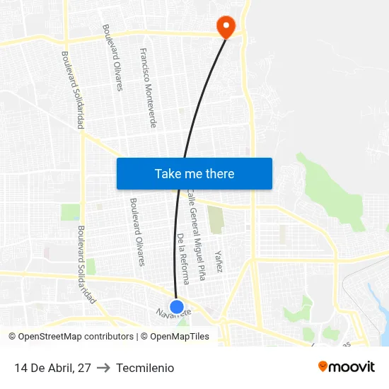 14 De Abril, 27 to Tecmilenio map