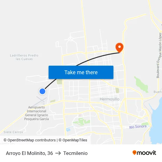 Arroyo El Molinito, 36 to Tecmilenio map