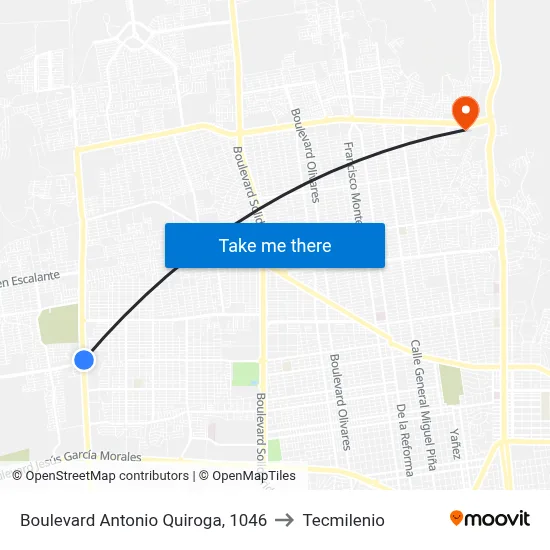 Boulevard Antonio Quiroga, 1046 to Tecmilenio map