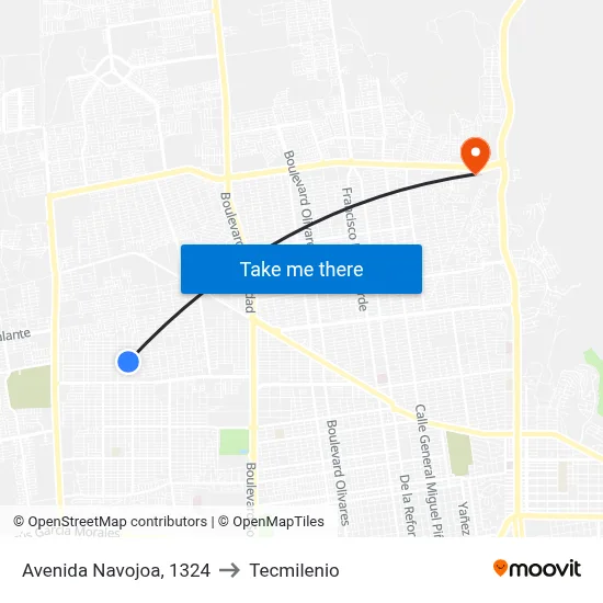 Avenida Navojoa, 1324 to Tecmilenio map