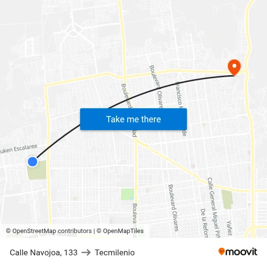 Calle Navojoa, 133 to Tecmilenio map