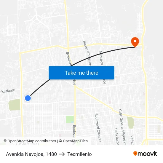 Avenida Navojoa, 1480 to Tecmilenio map