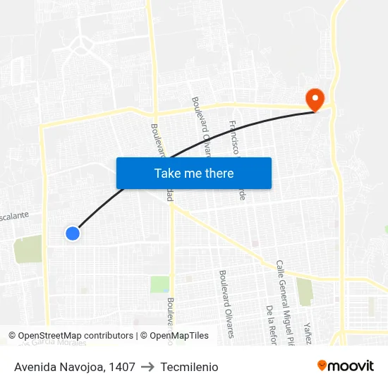 Avenida Navojoa, 1407 to Tecmilenio map