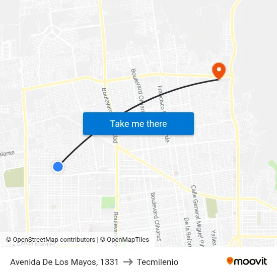 Avenida De Los Mayos, 1331 to Tecmilenio map