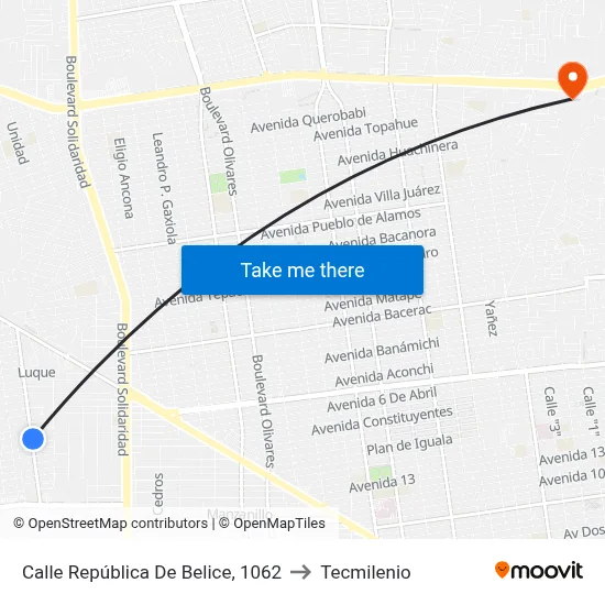 Calle República De Belice, 1062 to Tecmilenio map