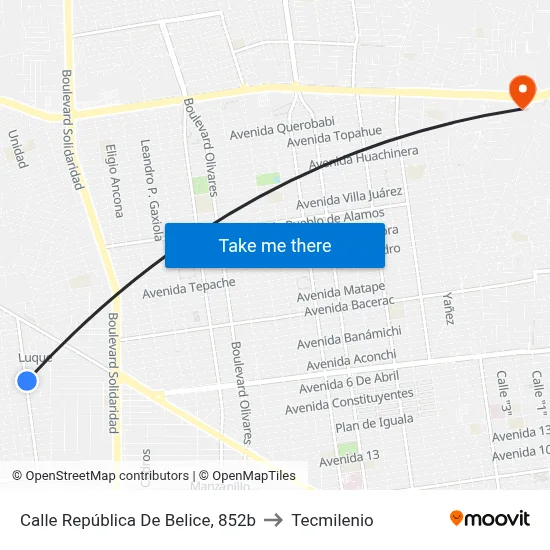 Calle República De Belice, 852b to Tecmilenio map