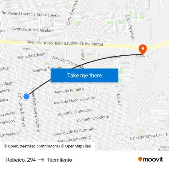 Rebeico, 294 to Tecmilenio map