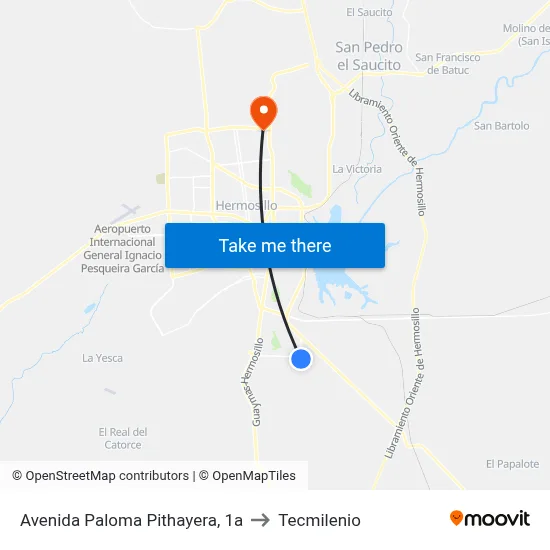 Avenida Paloma Pithayera, 1a to Tecmilenio map
