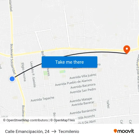 Calle Emancipación, 24 to Tecmilenio map