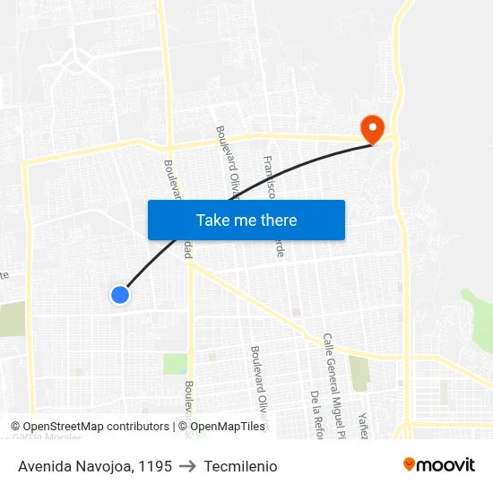 Avenida Navojoa, 1195 to Tecmilenio map