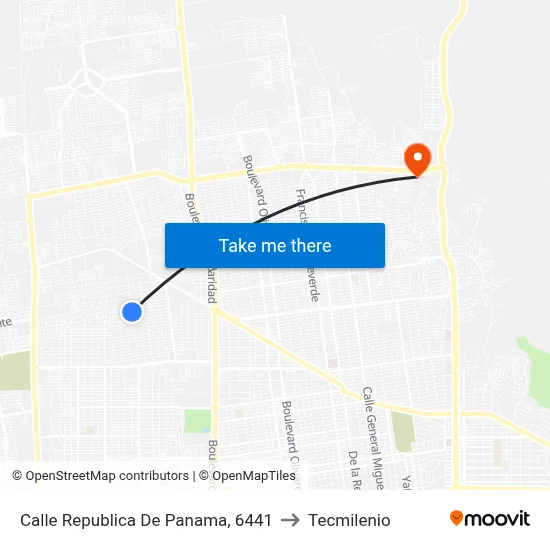 Calle Republica De Panama, 6441 to Tecmilenio map