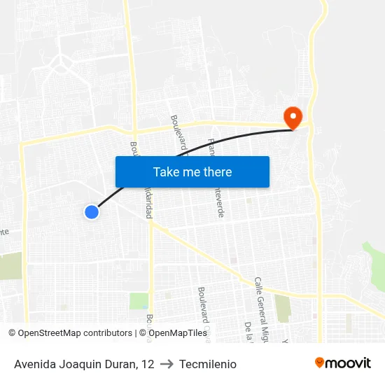 Avenida Joaquin Duran, 12 to Tecmilenio map