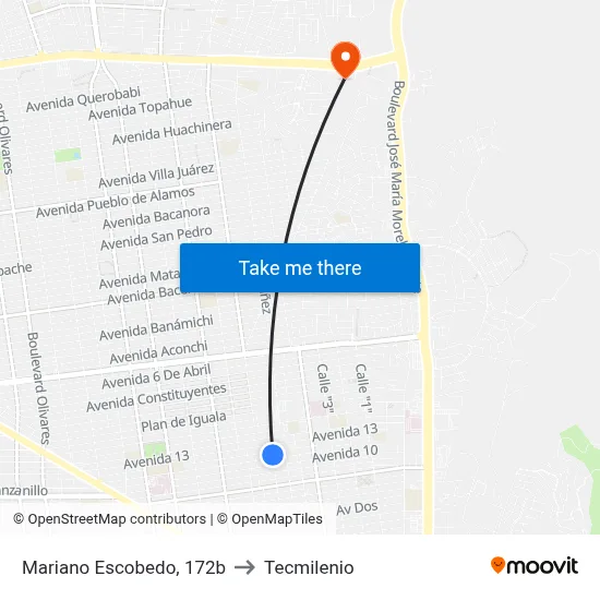 Mariano Escobedo, 172b to Tecmilenio map