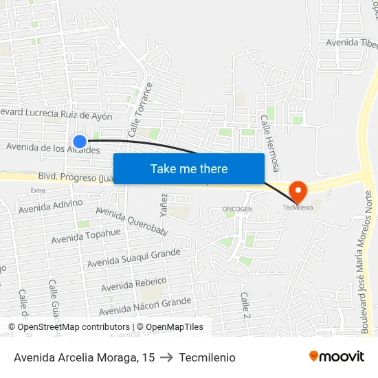 Avenida Arcelia Moraga, 15 to Tecmilenio map