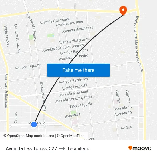 Avenida Las Torres, 527 to Tecmilenio map