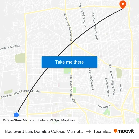 Boulevard Luis Donaldo Colosio Murrieta, 3855 to Tecmilenio map
