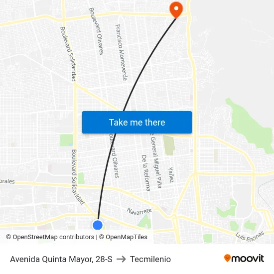 Avenida Quinta Mayor, 28-S to Tecmilenio map