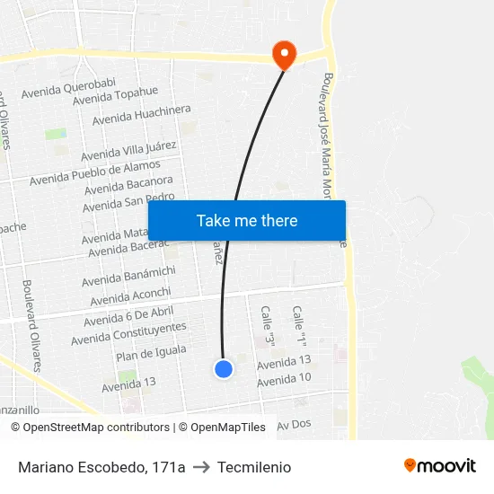 Mariano Escobedo, 171a to Tecmilenio map