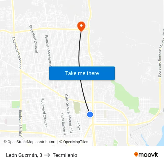 León Guzmán, 3 to Tecmilenio map