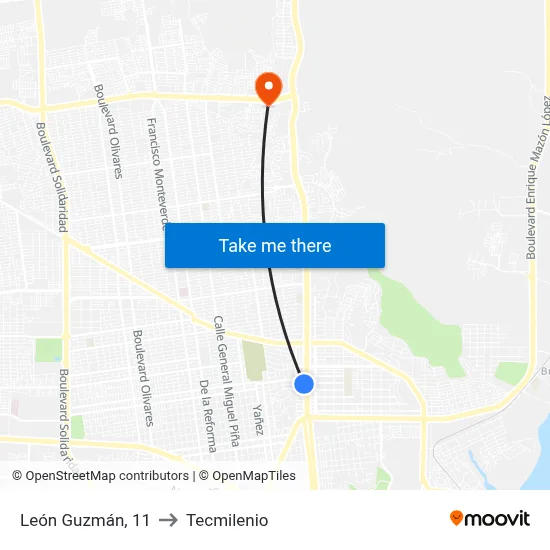 León Guzmán, 11 to Tecmilenio map