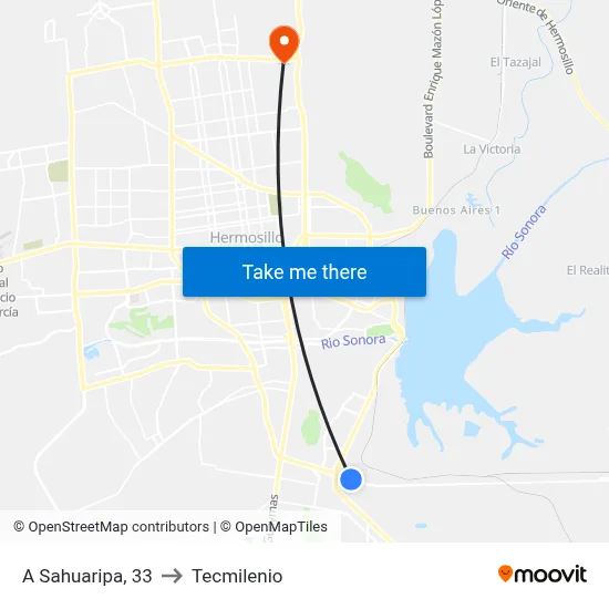 A Sahuaripa, 33 to Tecmilenio map