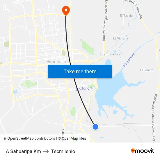 A Sahuaripa Km to Tecmilenio map