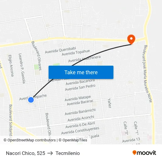 Nacori Chico, 525 to Tecmilenio map