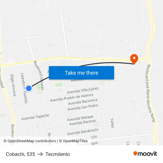 Cobachi, 535 to Tecmilenio map