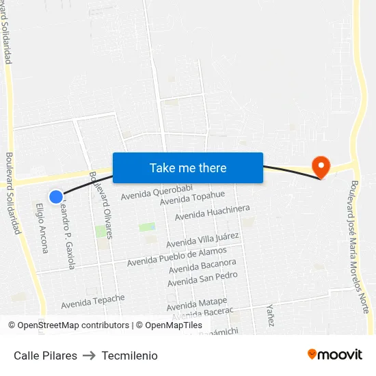 Calle Pilares to Tecmilenio map